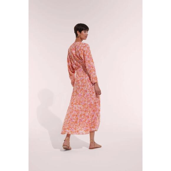 Poupette St Barth Ilona Pink Sweet Bell Floral Long Sleeve Boho Resort Sun Dress - Picture 2 of 11